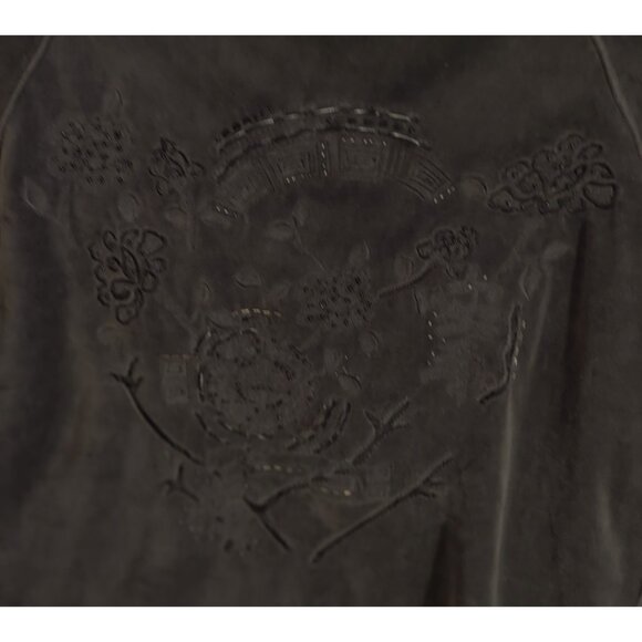 Chico's Spa Womens XL jacket Zip Charcoal Velour Beaded Quilted Embossed design - Picture 8 of 14